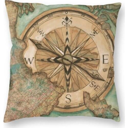 Vintage Nautical Compass Cushion Cover 40x40cm Home Decorative Printing Sailing Sailor Throw Pillow Case for Sofa Double-sided