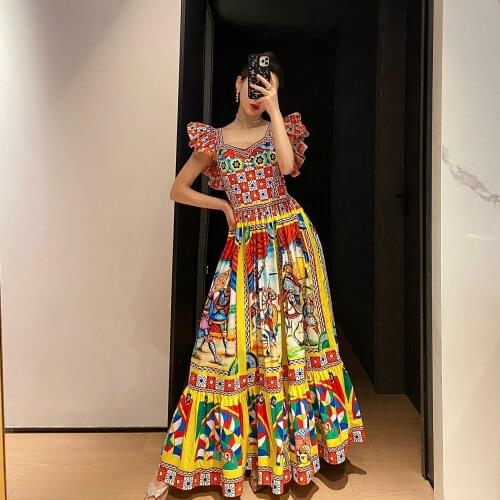 Top Quality 2021 New Luxury D Style Women Long Dress Printing Dresses for Women Party Runaway