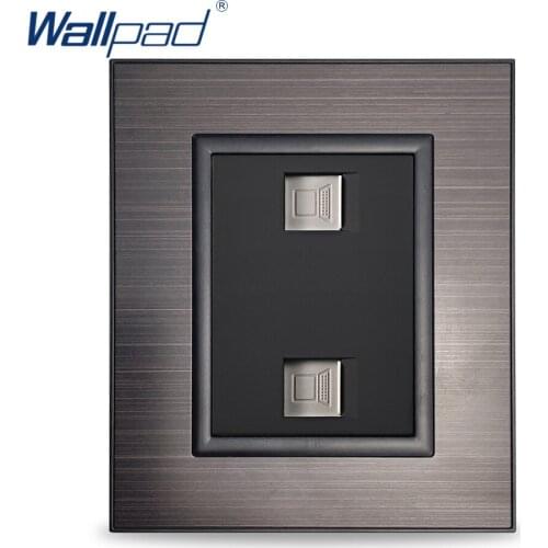 Wallpad 2 DATA RJ45 CAT5 Socket Computer Ethernet Network Black Stainless Steel Panel Wall Weak Electricity Outlet