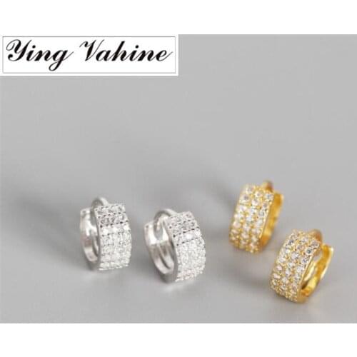 Ying Vahine 100% 925 Sterling Silver Multilayer Sparkling and Shiny Zircons Stud Earrings for Women