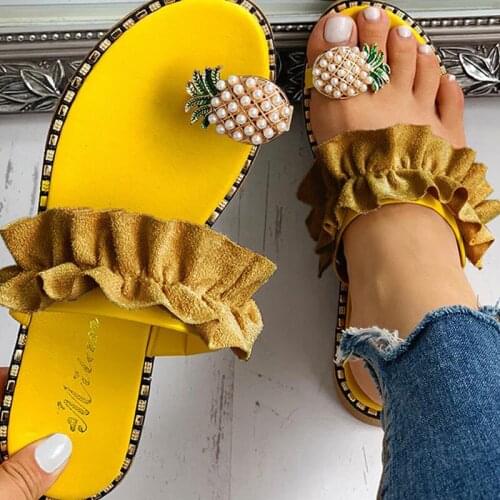 2020 Slippers Women Shoes Summer Beach Pineapple Flat Slippers Outside Slides Zapatos De Mujer Ladies Shoes String Bead Dropship