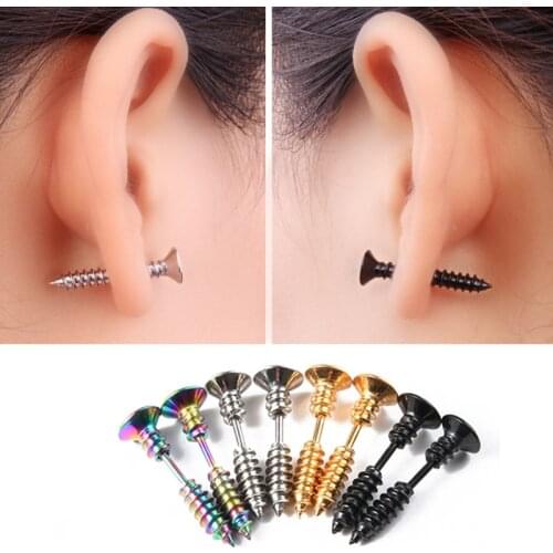 1Pair Punk Fashion Gold Black Color Stainless Nail Screw Stud Earrings for Women & Men Helix Ear Piercings Fashion Jewelry Gift