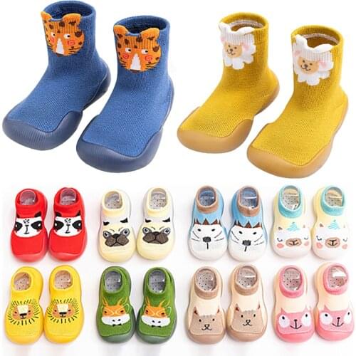 2021 Children Anti-slip Shoes Newborn Baby Boy Girl Cotton Non-slip Floor Socks Rubber Sole Cartoon Indoor Socks Infant Shoes