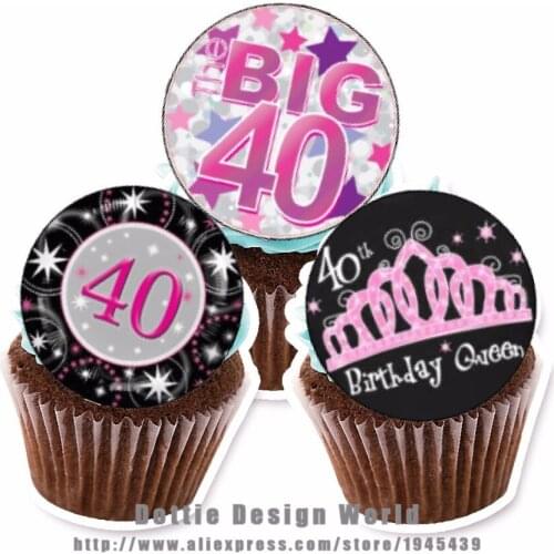24 Adult 40th Birthday Edible Cake Topper Wafer Rice Paper Cake Cupcake Cookie Topper Decoration 40th Birthday Cake Decor Supply
