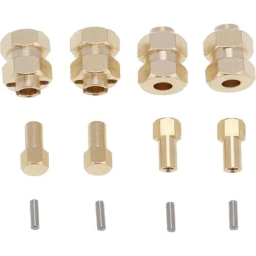 4Pcs Brass Extended 7mm Hex Wheel Hubs for AXIAL SCX24 1/24 RC Crawler Car + 5mm Adaptor Longer Combiner Coupler SCX24 Extension