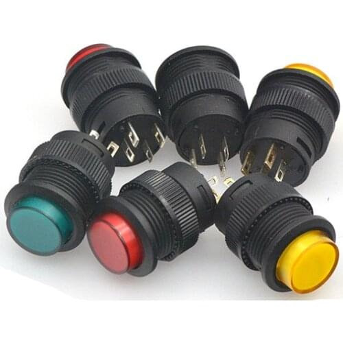 5Pcs R16-503AD 4pin Latching 16mm White Red Blue Green Yellow LED Lamp Light Round Self-Lock Push Button Switch 3A/250VAC