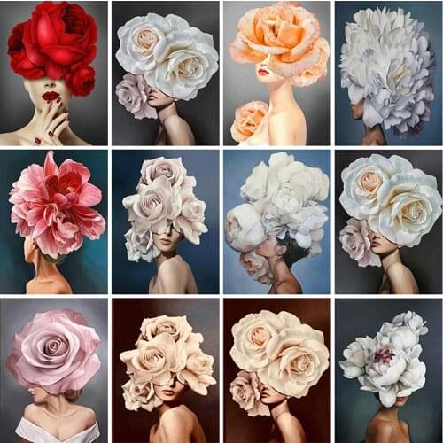 HUACAN 5d Diamond Painting Woman Flower DIY Mosaic Needlework Full Square Diamond Embroidery Portrait Rose Home Decor