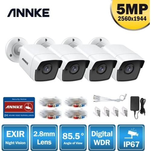 ANNKE 4pcs 5MP CCTV Cameras IP67 Waterproof Video Surveillance Outdoor Bullet Camera IR Cut Filter Camera Kit