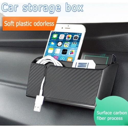 Car Storage Box Carbon Fiber Grain Paste Type Mobile Phone Holder Car Organizer Stowing Tidying Storage Box Container BI