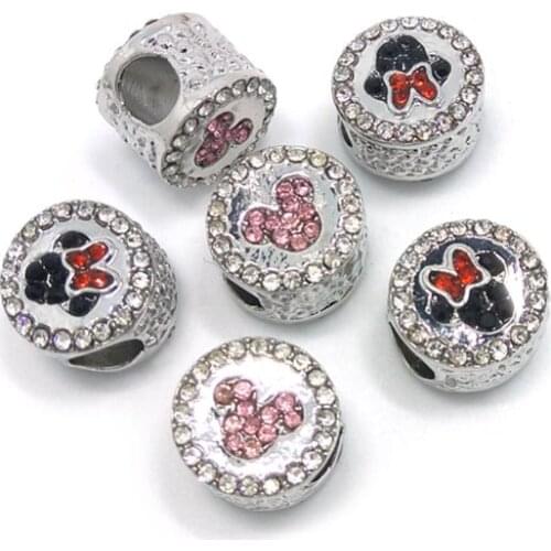 Free Shipping new 20pcs high quality Mickey & Minnie big hole beads rhinestone bracelet charms fit for European bracelet DIY