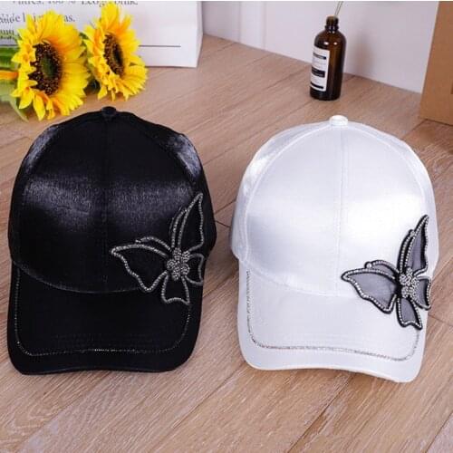 Summer lady adjustable Hip hop baseball caps Butterfly rhinestone snapback Outdoor women casual cotton bone sun hats Dance