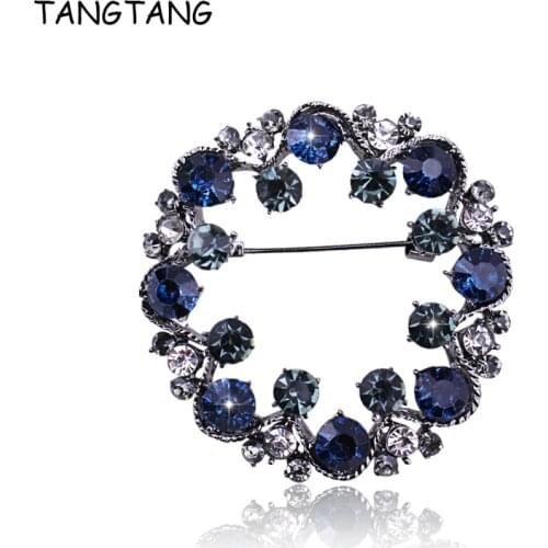 5cm New Wreath Gunmetal Plated Black Tone Brooch Navy Blue Rhinestone Crystal Jewelry Pins Hot Scarf Clips Drop Shipping Vintage