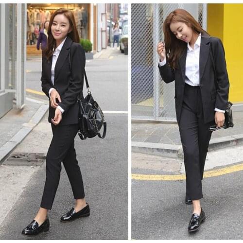 Work Pant Suits 2 Piece Sets for Women Business interview suit set uniform 2019 Blazer and Pencil Pant Office Lady suit women XL