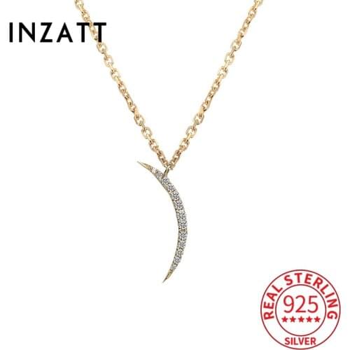 INZATT Real 925 Sterling Silver Zircon Moon Pendant Choker 14K Necklace For Women Fine Jewelry Punk Accessories Drop Shipping