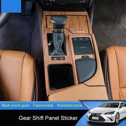 QHCP Car Gear Shift Panel Decorative Sticker Covers Trims Wood Grain Carbon Fiber Style Fits For Lexus ES200 260 300H 2018 19 20