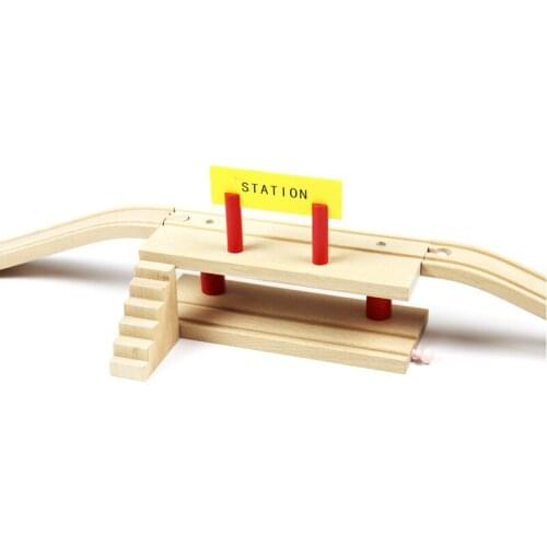 Staion Bridge Wood Track Accessories Compatible with Wood Block Train for Childrens toy