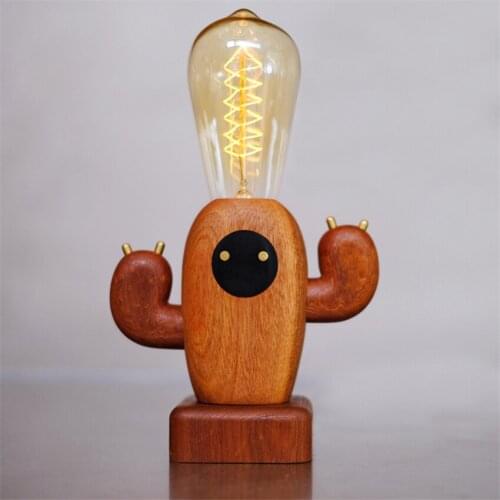 Wooden Handmade Cactus Table Lamps Dimmable Bedroom Atmosphere Lamps Study Childrens Room Kids Gift Desk Lamp E27 Table Lights