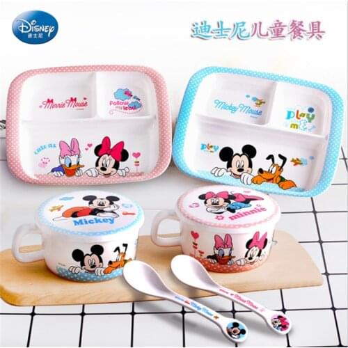 Mickey Mouse Tableware Disney Children Dinnerware Minnie Spoon Dishes and Plates Cups Cute Kitchen Supplies cutlery