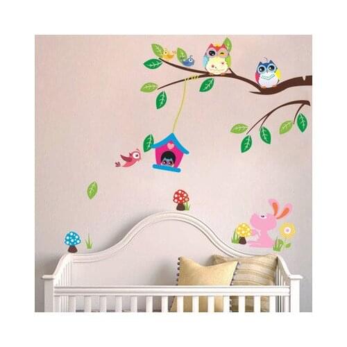 DIY Cartoon Lovely Owl On the Branch PVC Wall Sticker Animal Stickers Kids Room Home Decal Wall Decor Poster Nursery Wallpaper