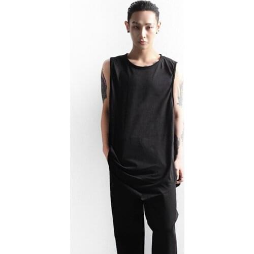 Summer mens compassionate high street style casual irregular round neck triangle sleeveless T-shirt Vest Large Size Top