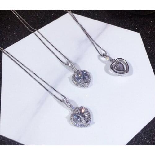 Hot 100% Original 925 Sterling Silver Romantic Fashion Women Necklace Jewelry Silver Color AAA Zircon Heart Pendant Necklace