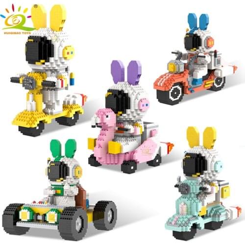 HUIQIBAO Cute Astronaut Motorcycle Micro Building Block Nanobricks Mini Diamond Bricks Children Construction Toy Home Decoration