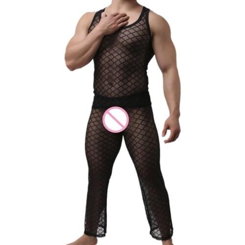 Men Fishnet Long Johns Scale High Elastic Body Shaper Tight Top Pants Fitness Bodybuilding Base layers Clothing set Long Johns