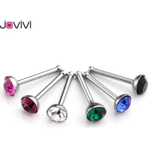 Jovivi Nose Ring Piercing Stainless Steel Round Cubic Zirconia Crystal 3mm Nose Septum Bone Ring Body Piercing Jewelry
