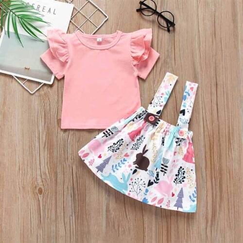 Toddler Kids Baby Girls Clothing Set 2019 Fashion Flying Sleeves T-shirt+Suspender Skirt Child Girl Clothes Outfit For 1-3Years