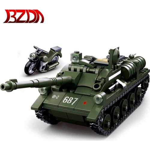 BZDA WW2 Military SU-85 Tank Destroyer Building Blocks World War II Tank Soldiers Model Bricks Kids Toys For Boys Birthday Gift