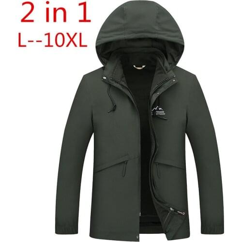 2 IN 1 Fit Jacket High Quality Brand Waterproof Windbreaker Jacket Coat Winter Jacket Men Male Coat Rain Jacket Parka 10XL 8XL