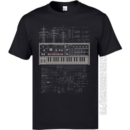 Electron Music Synthesizer Illustration T-Shirts For Men 100% Cotton Music Band Club Tops & Tees Electronic Keyboard AM T-shirts