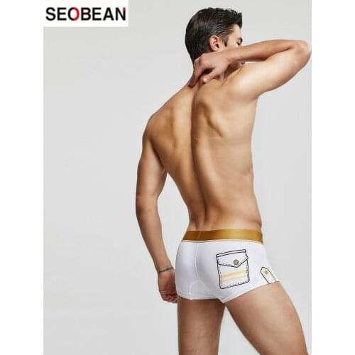 SEOBEAN Mens Underwear Fashion Knitted Breathable Underwear U-Type Bag Push Up Solid Color Gold Waistband Boxers