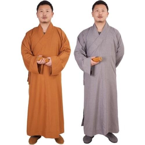 2019 Men Women Cotton Buddhist Robe Frock Buddhism Long Meditation Clothing Monk Yellow Gray New