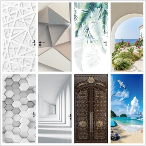 2pcs/set Landscape Door Sticker Home Design Living Room Bedroom PVC Peel and Stick Wallpaper Removable Mural Decals deurposter
