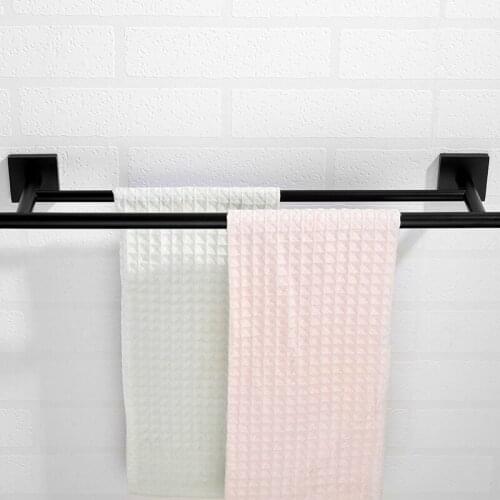 Wall Mounted Brass Body Matt Black Double Bath Towel Holder For Hotel Home