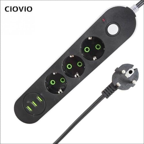 New Smart USB Power Strip Socket EU Plug 3 Outlet 3Port USB Charger - Power Cord Wall Charger Adapter For Phone Home