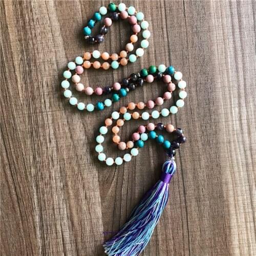 Chakra 108 Mala Beads Necklace Natural Stone Necklace Colorful Beads Hand Knotted Long Meditation Jewelry Gift For lovers