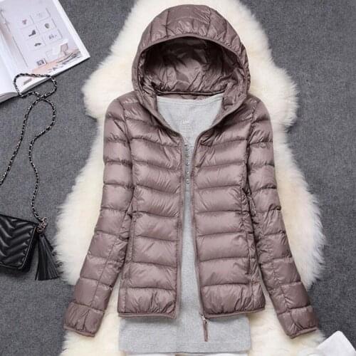 Plus size Down Jacket Women Winter Ultralight Thin White Duck Down Jacket Long Sleeve Warm Hooded Down Coat Female Outwear