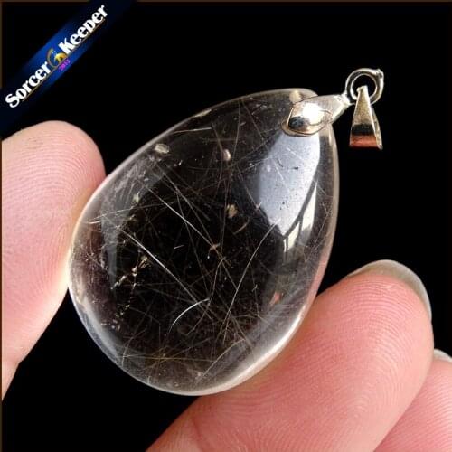 Rare Natural Quartz Gold Rutilated Garden Quartz Crystal Love Necklace Pendant natural minerals Fish Tank Beads OS423