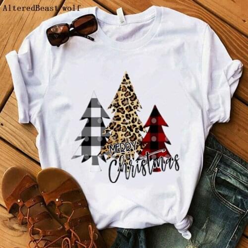 Christmas tshirt vogue plaid pine tree women summer white print christmas T Shirt harajuku short sleeve female clothes tops
