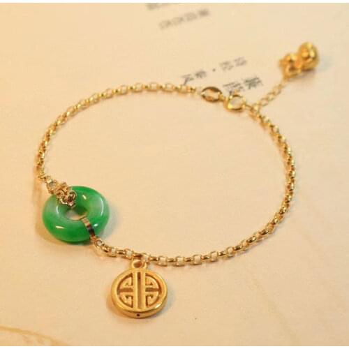 Natural Hetian jade Yuan Bao Bracelet Chinese retro palace style unique ancient gold craft charm womens brand jewelry