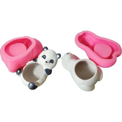 MXMF Panda/Polar Bear Cement Resin Silicone Molds Storage Box Mold for Making Succulent Plants Pot Flower Pot Candle Holder