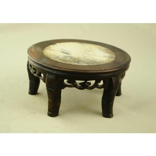 5.1" Antique Chinese Hand Carved Footed old Wood Stand Jade in the inside