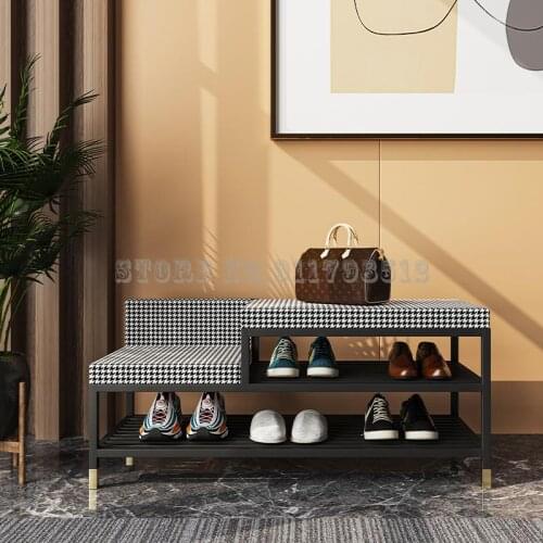 Simple wrought iron bed end stool household entrance door change shoe stool rectangular stool sofa stool shoe storage try shoe r