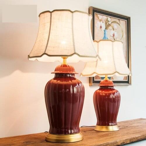 Wedding table Lamp Ceramic Copper Wedding Gifts Red Jujube jar Dining Room Bedroom Bedside porcelain ceramic Table Lamp