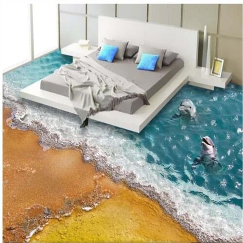 Custom dolphin Bay lovers 3D floor (promised more than 7 meters clear) waterproof anti-skid self-adhesive decorative 3d floor