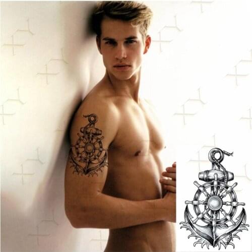 Waterproof Temporary Tattoo Sticker Old School Anchor Rudder Dagger Fake Tattos Flash Tatoo Body Arm Big Size Art for Men Women