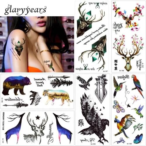 Glaryyears 1 Sheet Fake Black Animal Temporary Tattoo Sticker Body Hand Makeup Fashion Art Tattoo Tiger Eagle Owl Decal 2019 New