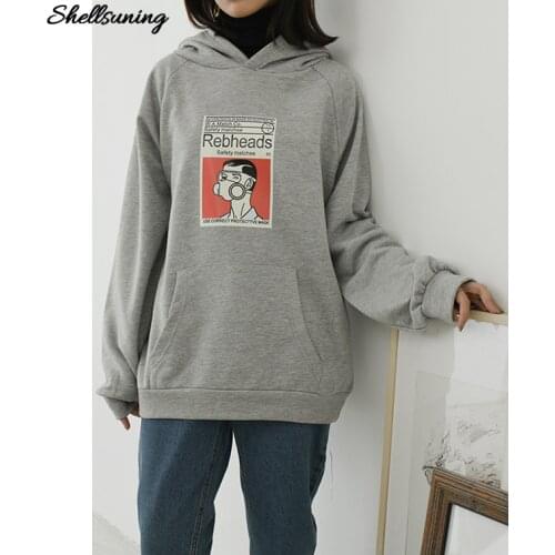 Shellsuning Retro Loose Long Sleeve Autumn Winter 2021 New Women Hoodes Printed Sweatshirts Fashion Quality Pullover Top